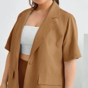 Plus Lapel Collar Single Button Blouse With Shorts